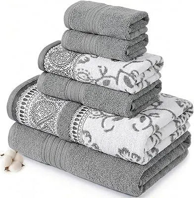 Luxury 6-Piece Cotton Towel Set – Soft & Absorbent Bathroom Towels with Elegant Design