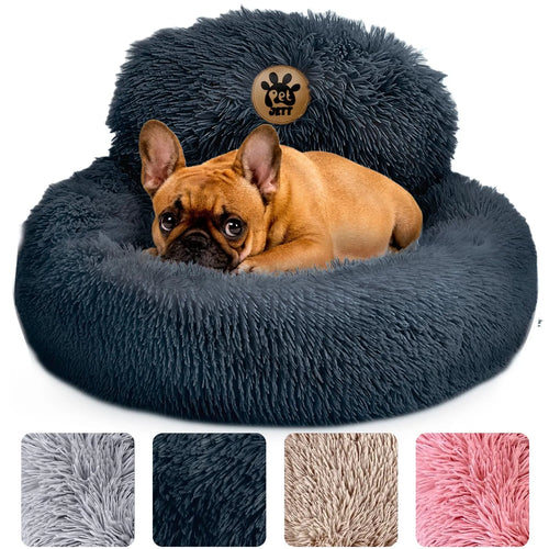 Plush Calming Pet Bed – Ultra Soft Donut Dog & Cat Bed with Raised Support